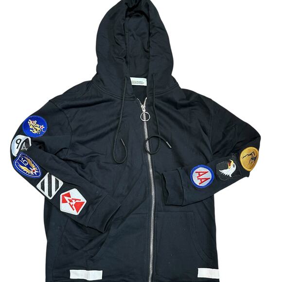 Off-White Vintage Patches Hoodie Virgil Abloh Zip Up Diagonal Logo Cotton Large - Picture 1 of 7